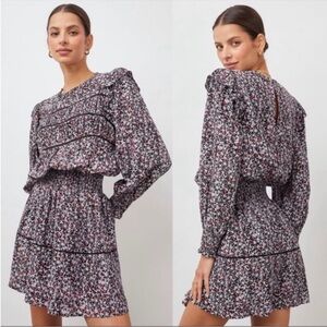 Rails Faren Dress Black Floral Midnight Meadow Womens Size Large Puff Sleeve NEW